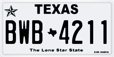 TX license plate BWB4211