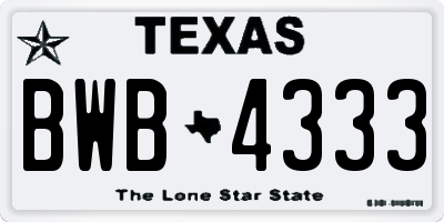 TX license plate BWB4333