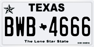 TX license plate BWB4666