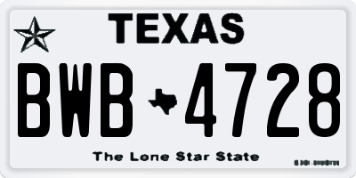 TX license plate BWB4728