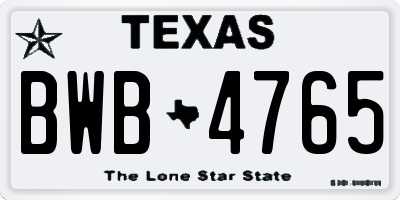 TX license plate BWB4765