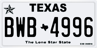 TX license plate BWB4996