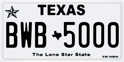 TX license plate BWB5000