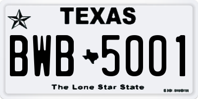 TX license plate BWB5001