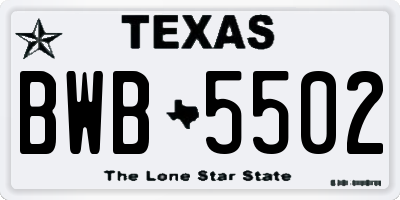 TX license plate BWB5502