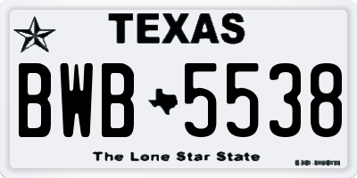 TX license plate BWB5538