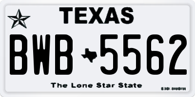 TX license plate BWB5562