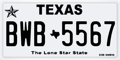 TX license plate BWB5567