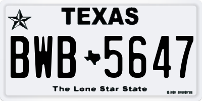 TX license plate BWB5647