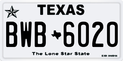 TX license plate BWB6020