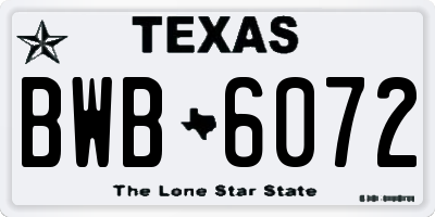 TX license plate BWB6072