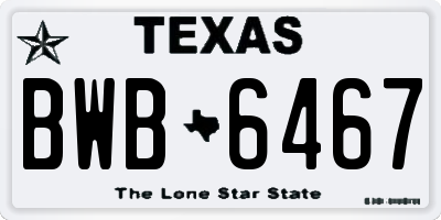 TX license plate BWB6467