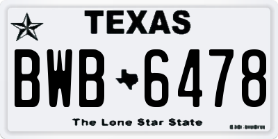 TX license plate BWB6478