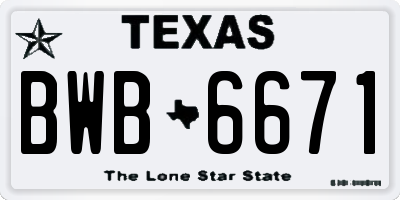 TX license plate BWB6671