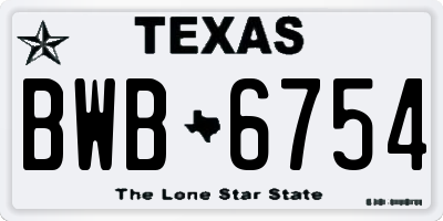 TX license plate BWB6754
