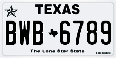 TX license plate BWB6789