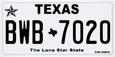 TX license plate BWB7020