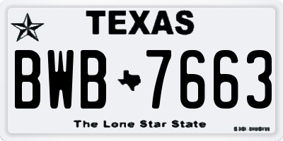 TX license plate BWB7663