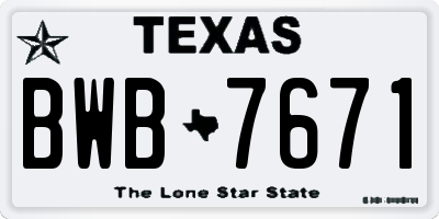TX license plate BWB7671