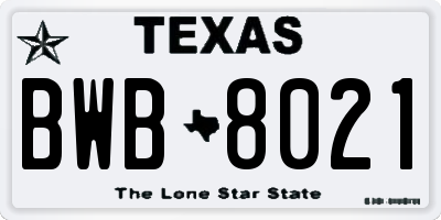 TX license plate BWB8021