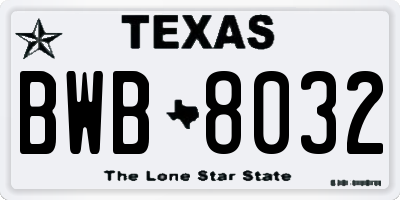 TX license plate BWB8032