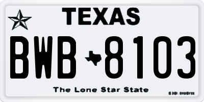 TX license plate BWB8103