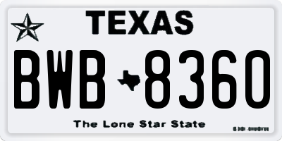 TX license plate BWB8360