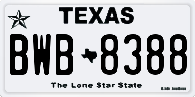 TX license plate BWB8388