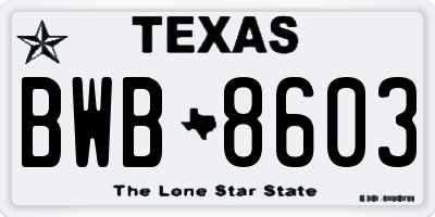 TX license plate BWB8603