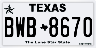 TX license plate BWB8670