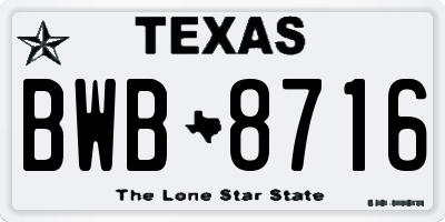 TX license plate BWB8716