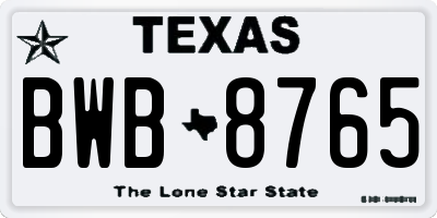 TX license plate BWB8765