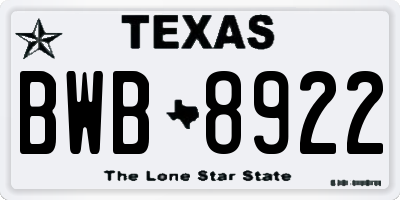 TX license plate BWB8922