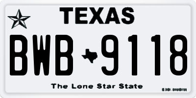 TX license plate BWB9118