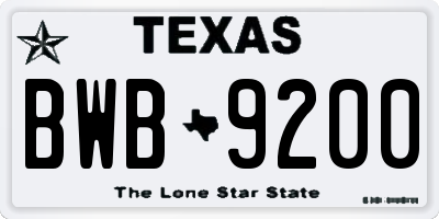 TX license plate BWB9200