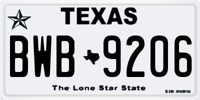 TX license plate BWB9206