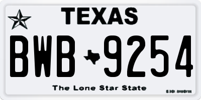 TX license plate BWB9254