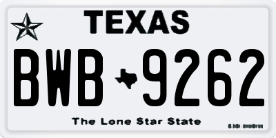 TX license plate BWB9262