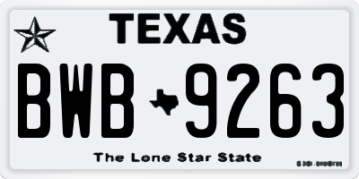 TX license plate BWB9263