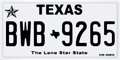 TX license plate BWB9265