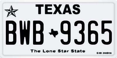 TX license plate BWB9365