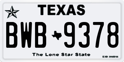 TX license plate BWB9378