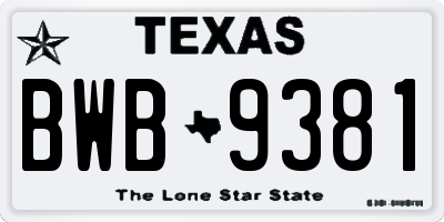 TX license plate BWB9381