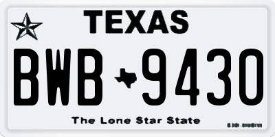 TX license plate BWB9430