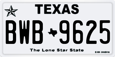 TX license plate BWB9625