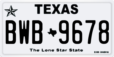 TX license plate BWB9678
