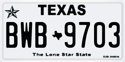 TX license plate BWB9703