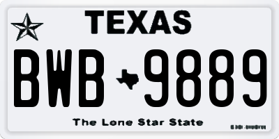 TX license plate BWB9889