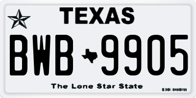 TX license plate BWB9905