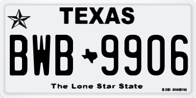 TX license plate BWB9906